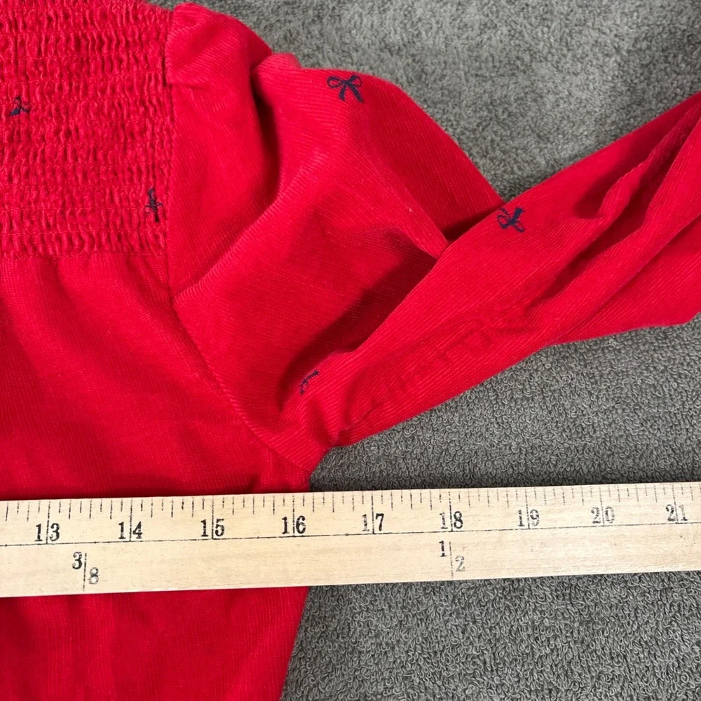 Vineyard Vines Dress Girl M 12-14 Red Corduroy Bow Smocked Tiered Preppy Holiday